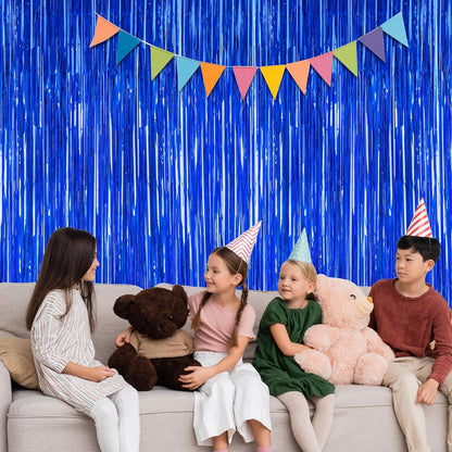 2 PCS Tinsel Backdrop, 3.28 FT x 7.05 FT Dark Blue Backdrop Curtains, Metallic Passover Fringe