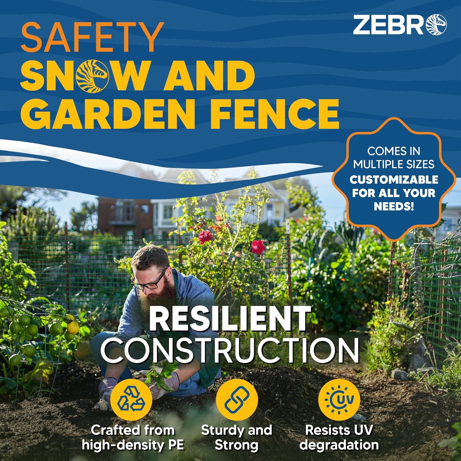 ZEBRO 4' x 100' Green Plastic Garden Fence Roll – Standard Duty Safety Netting for Snow, Poultry