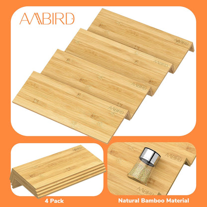 AMBIRD Bamboo Spice Drawer Organizer with Non-slip Mat, 4 Tier Jar Spice Rack Tray 13'',Seasoning