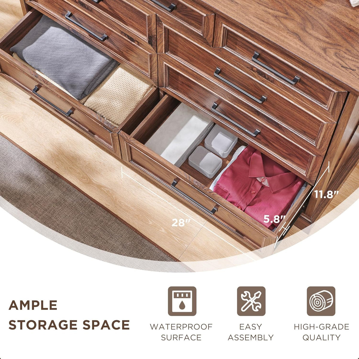 Farmhouse 9 Drawer Dresser for Bedroom, 36 Inch Tall Modern Dresser TV Stand with Large Drawers &