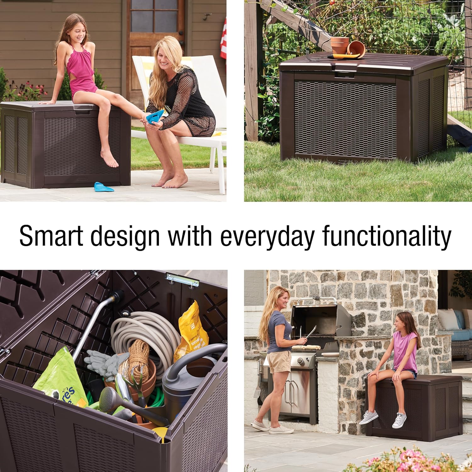 Rubbermaid Medium Resin Outdoor Storage Deck Box (74 Gal) Weather Resistant Brown Deck Organization