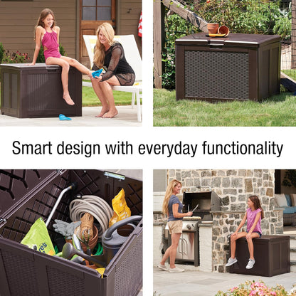 Rubbermaid Medium Resin Outdoor Storage Deck Box (74 Gal) Weather Resistant Brown Deck Organization