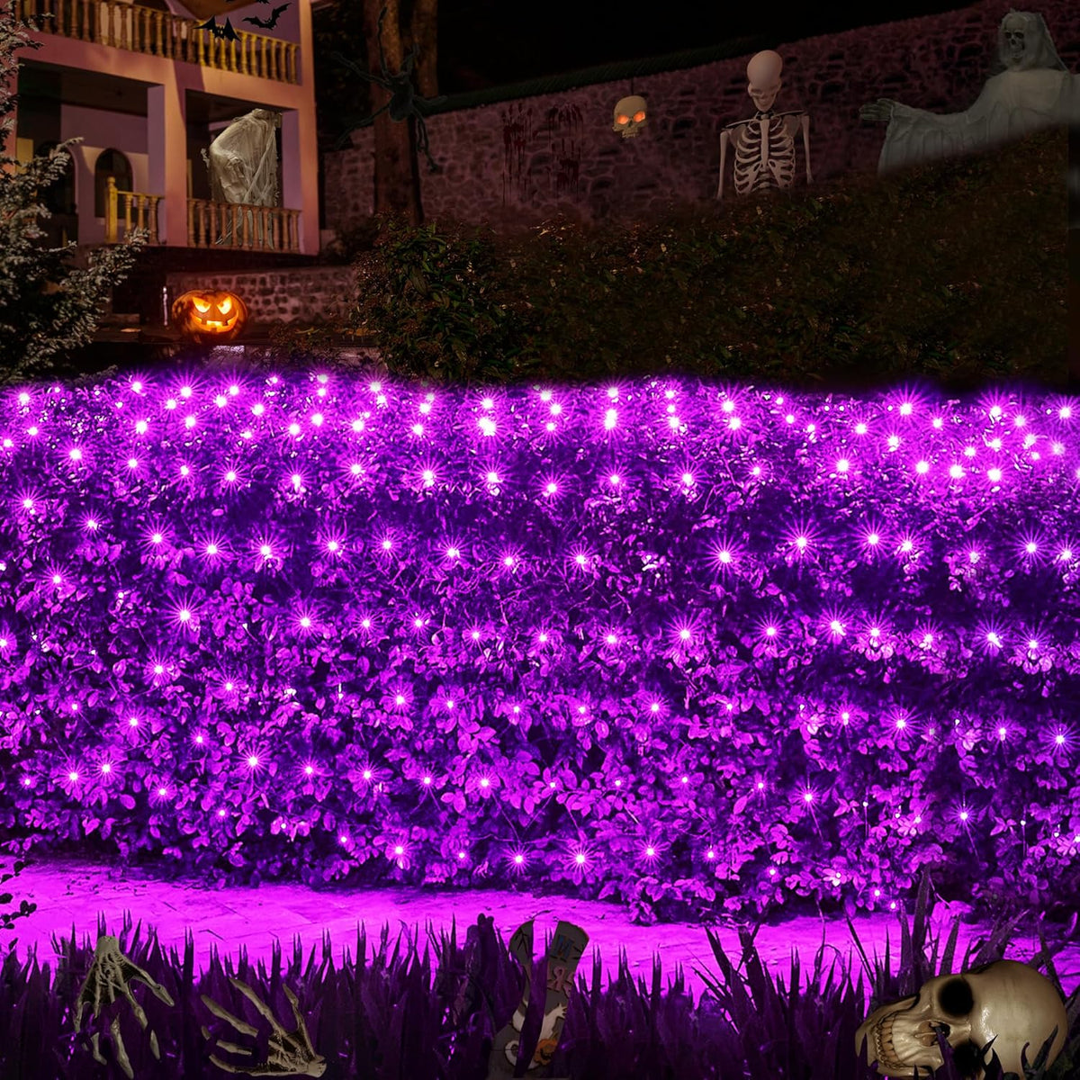 WBao Halloween Lights Outdoor 200LED F8 Big Bulbs, 8.4ft x 5.2ft Halloween Net Lights with 8 Modes