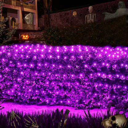 WBao Halloween Lights Outdoor 200LED F8 Big Bulbs, 8.4ft x 5.2ft Halloween Net Lights with 8 Modes