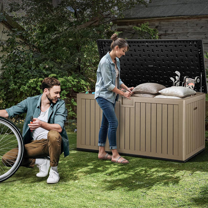 YITAHOME 230 Gallon Large Deck Box with Divider & Side Handles, Outdoor Double-Wall Storage for