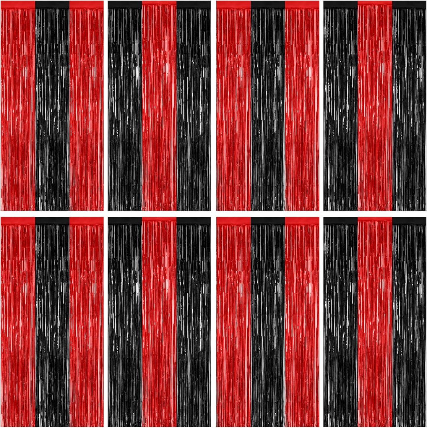 8 Pack Halloween Party Supplies, 3.28 FT x 7.05 FT Red and Black Foil Streamer, Metallic Fringe