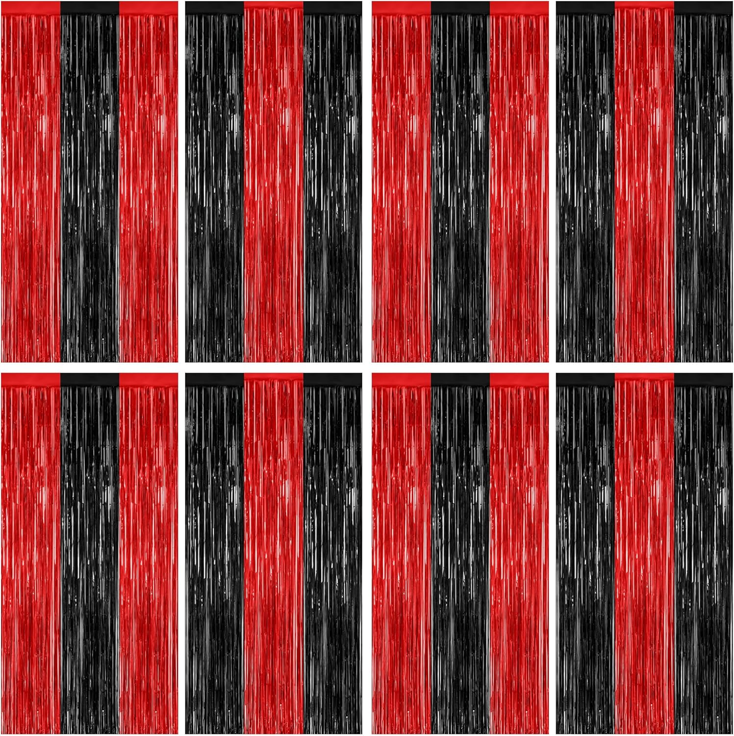 8 Pack Halloween Party Supplies, 3.28 FT x 7.05 FT Red and Black Foil Streamer, Metallic Fringe
