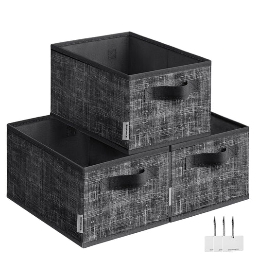 SONGMICS Storage Baskets, Set of 3, Foldable Closet Organizer for Shelves