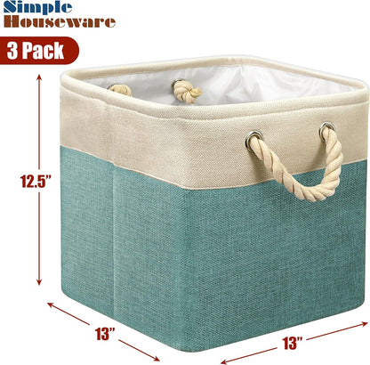 SIMPLE HOUSEWARE Fabric Storage Cubes, 13" x 13" Storage Bin, 3 Pack, Turquoise