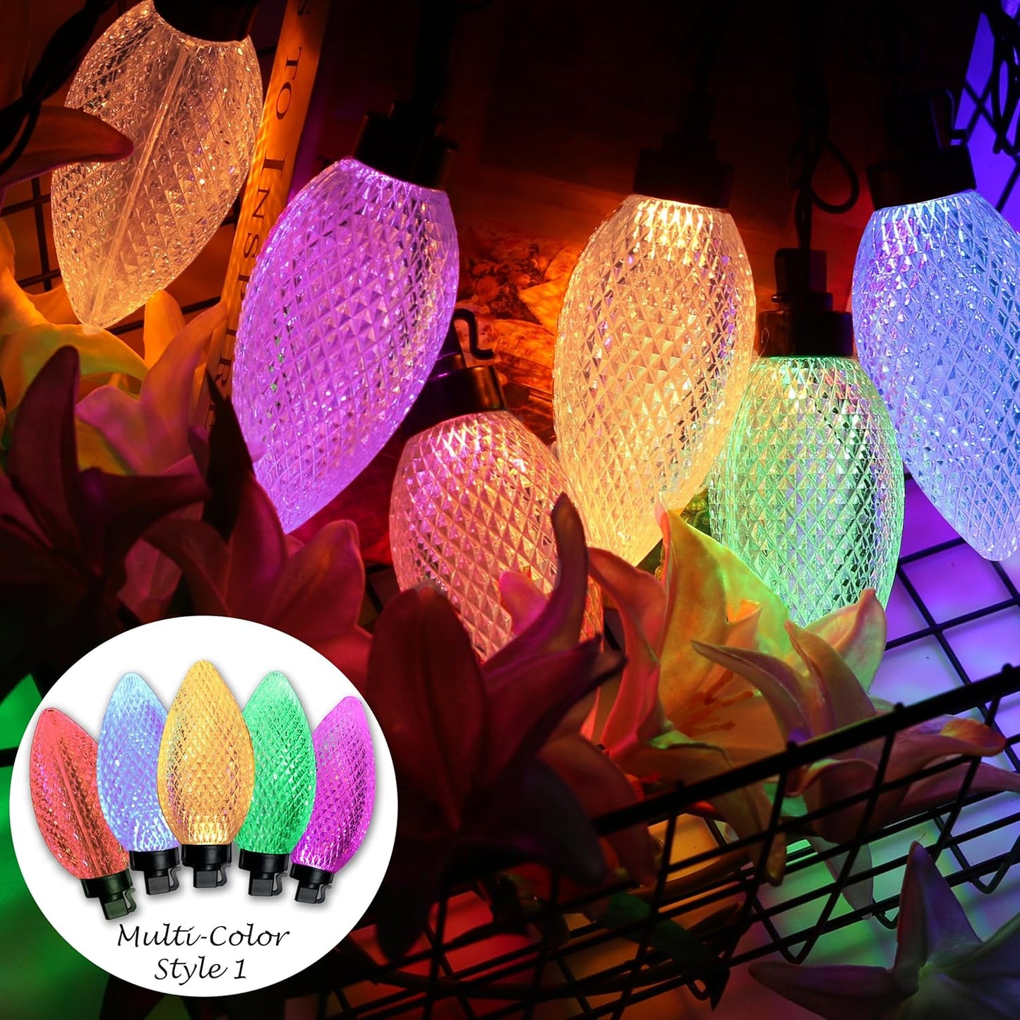 AWQ 10 LED 24.6FT Christmas Pathway Lights, Multi & Warm Color Pinecone Marker Lights with 10 Steel
