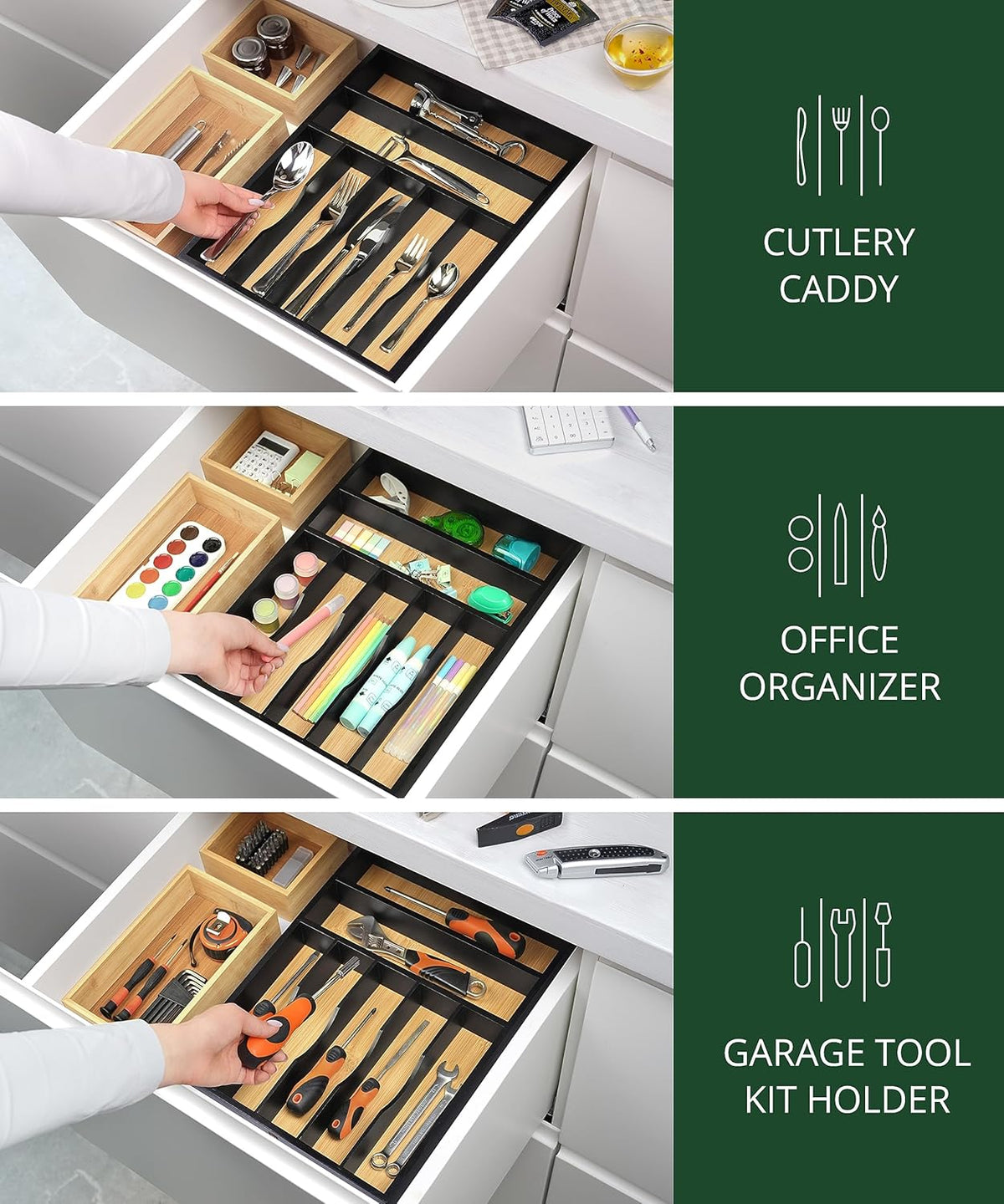 ROYAL CRAFT WOOD Luxury Bamboo Kitchen Drawer Organizer - Silverware Organizer - Utensil Holder and
