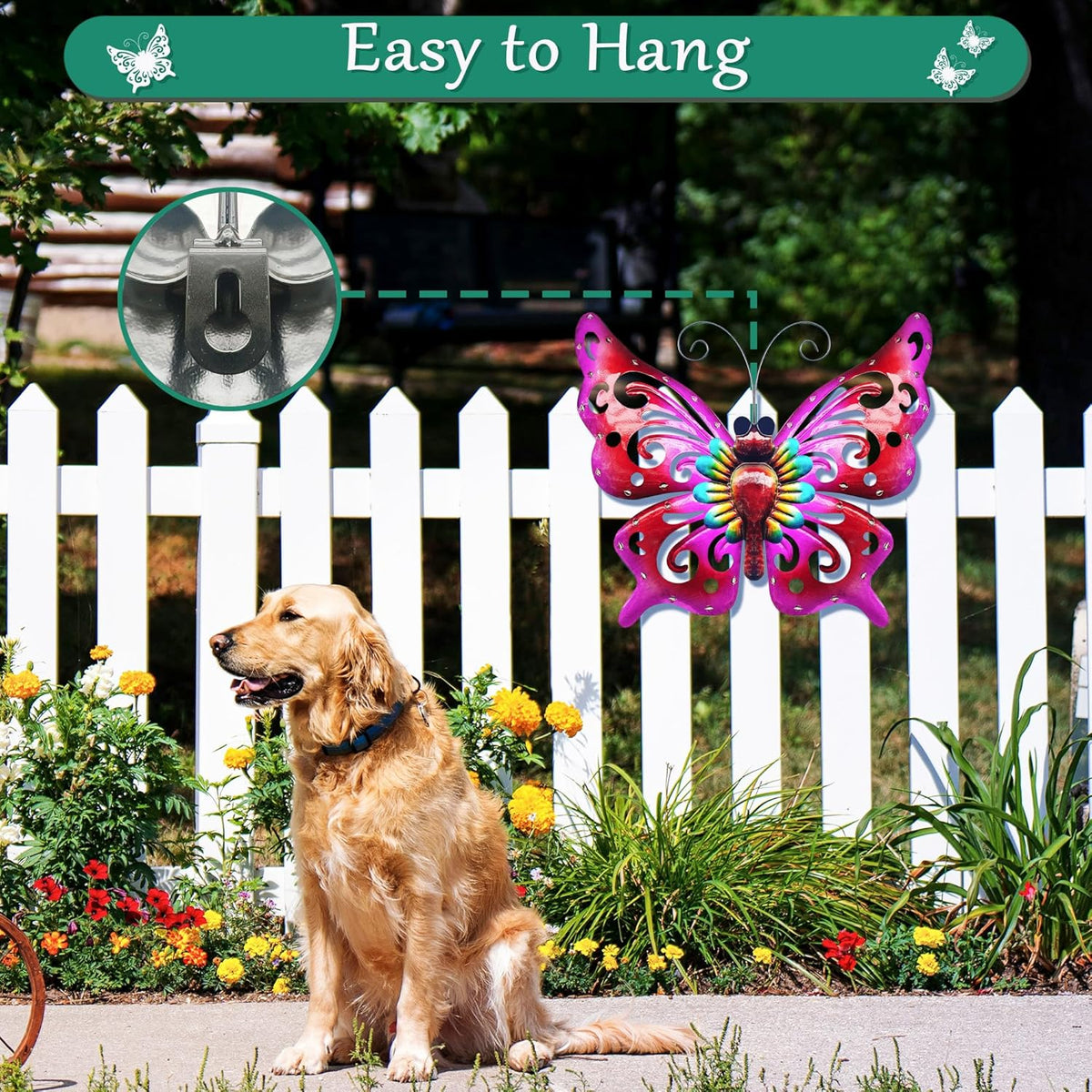 Solar Garden Light, Metal Butterfly Wall Art, 19" Large Hanging Decor for Garden Patio Fences Porch