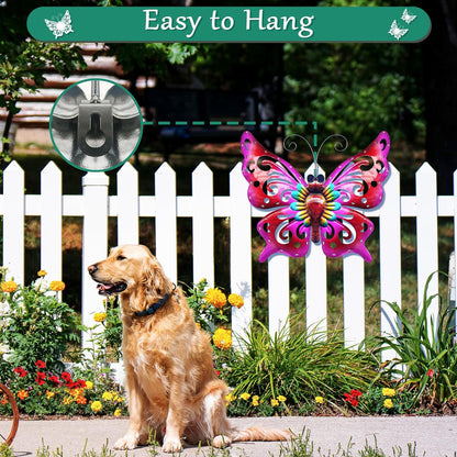Solar Garden Light, Metal Butterfly Wall Art, 19" Large Hanging Decor for Garden Patio Fences Porch
