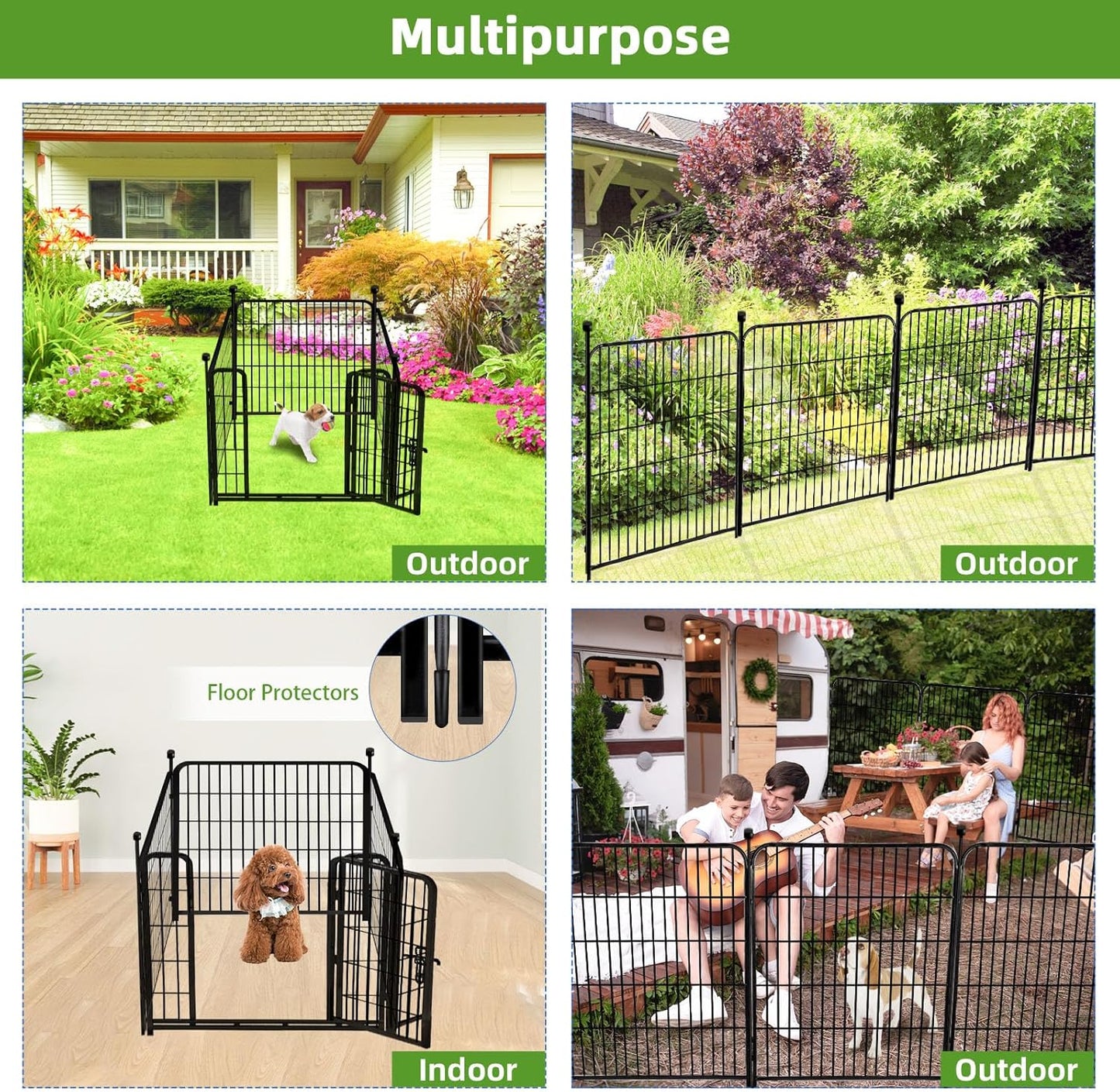 ADAVIN Dog Playpen Outdoor, 24in(H) x 9.8Ft(L) 4 Panels Animal Fence for Yard, Low Threshold