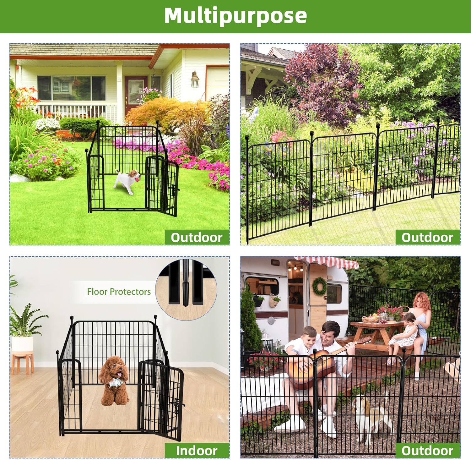 ADAVIN Dog Playpen Outdoor, 24in(H) x 9.8Ft(L) 4 Panels Animal Fence for Yard, Low Threshold