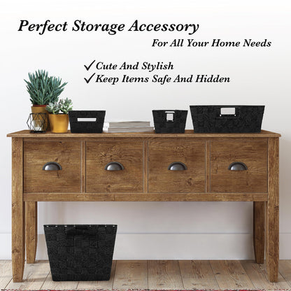 Simplify Extra Long Shelf Woven Strap Tote | Decorative Storage Basket | Built in Handles |