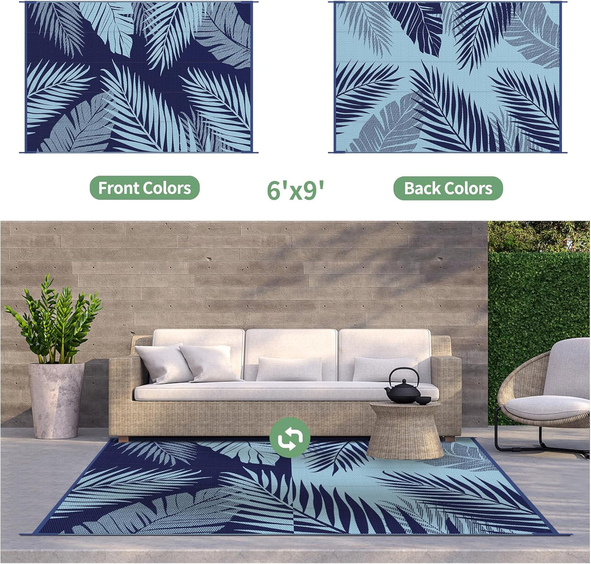 GENIMO Outdoor Rug 6' x 9' Waterproof for Patios Clearance, Reversible Outdoor Plastic Straw