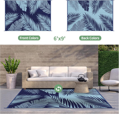 GENIMO Outdoor Rug 6' x 9' Waterproof for Patios Clearance, Reversible Outdoor Plastic Straw