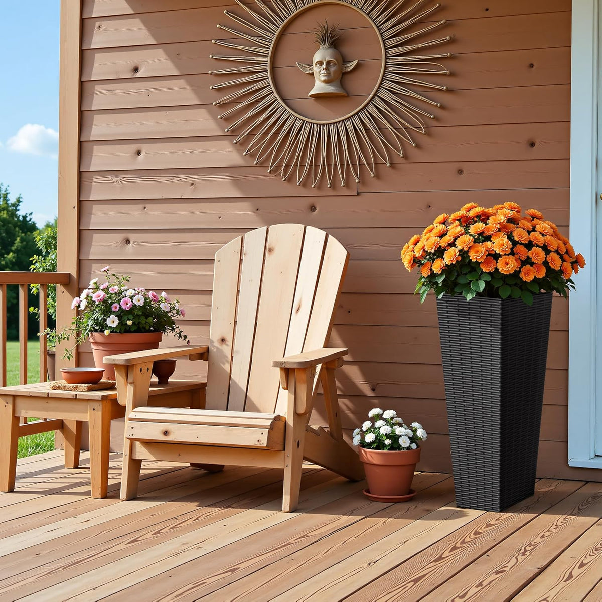 Devoko Resin Tall Planters for Outdoor Plants Set of 2, Large Taper Outdoor Planter Pots with 4