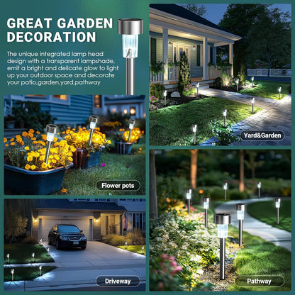 GIGALUMI Solar Lights Outdoor Waterproof, 12 Pack, Stainless Steel LED Solar Garden Lights for