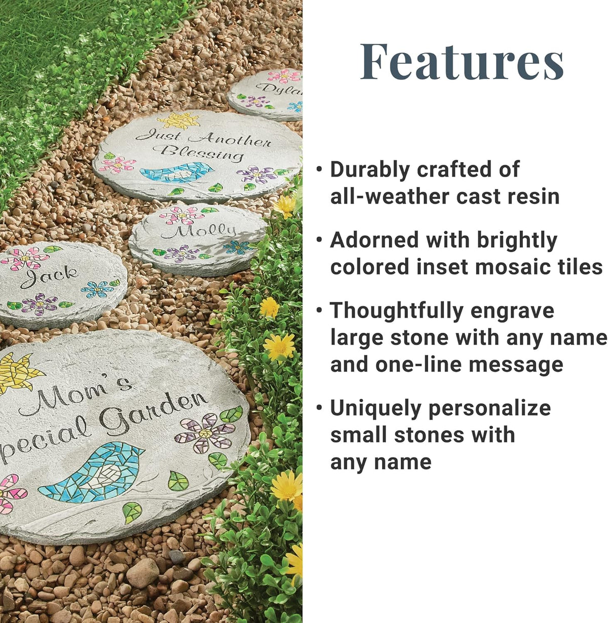Let's Make Memories Personalized Mosaic Garden Stone - for Grandma, Mom – Small Stone - Personalize