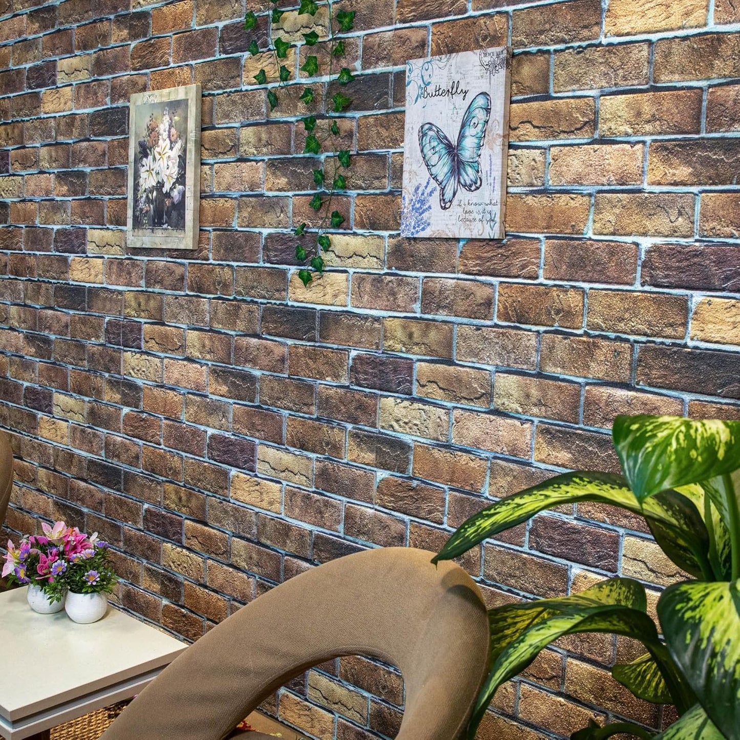 Dundee Deco 3D Wall Panels Faux Brick - Cladding, Brown Beige Stone Look Wall Paneling, Styrofoam