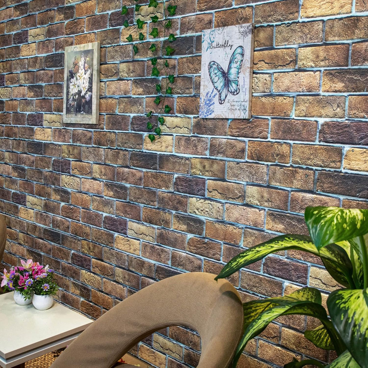 Dundee Deco 3D Wall Panels Faux Brick - Cladding, Brown Beige Stone Look Wall Paneling, Styrofoam