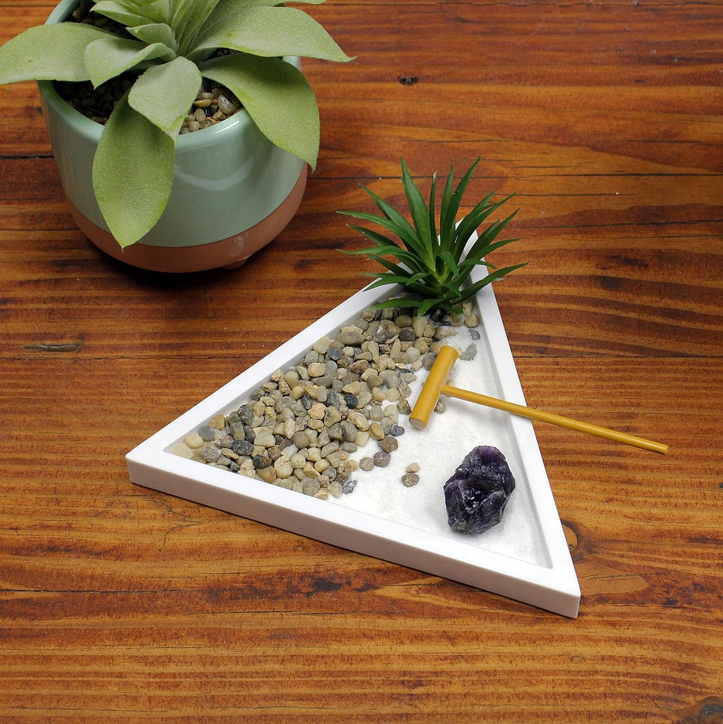 Nature's Mark Mini Zen Garden Kit for Desk with White Sand, Rake, White Base, Salt Rock and Air