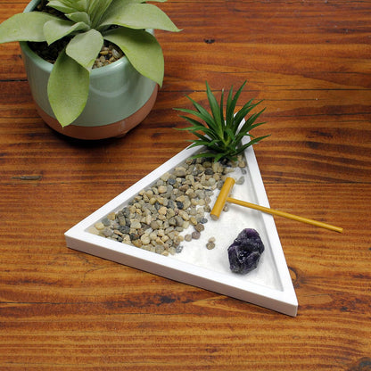 Nature's Mark Mini Zen Garden Kit for Desk with White Sand, Rake, White Base, Salt Rock and Air