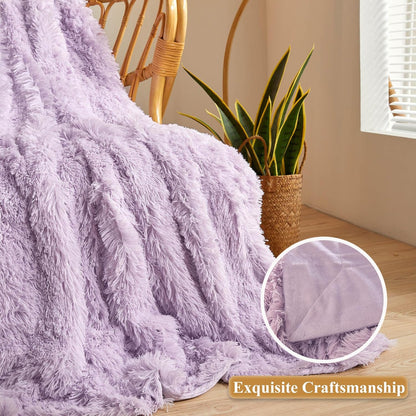 XeGe Luxury Faux Fur Throw, Light Purple Soft 50x60 Fluffy Blanket, Shaggy Plush Decorative Couch