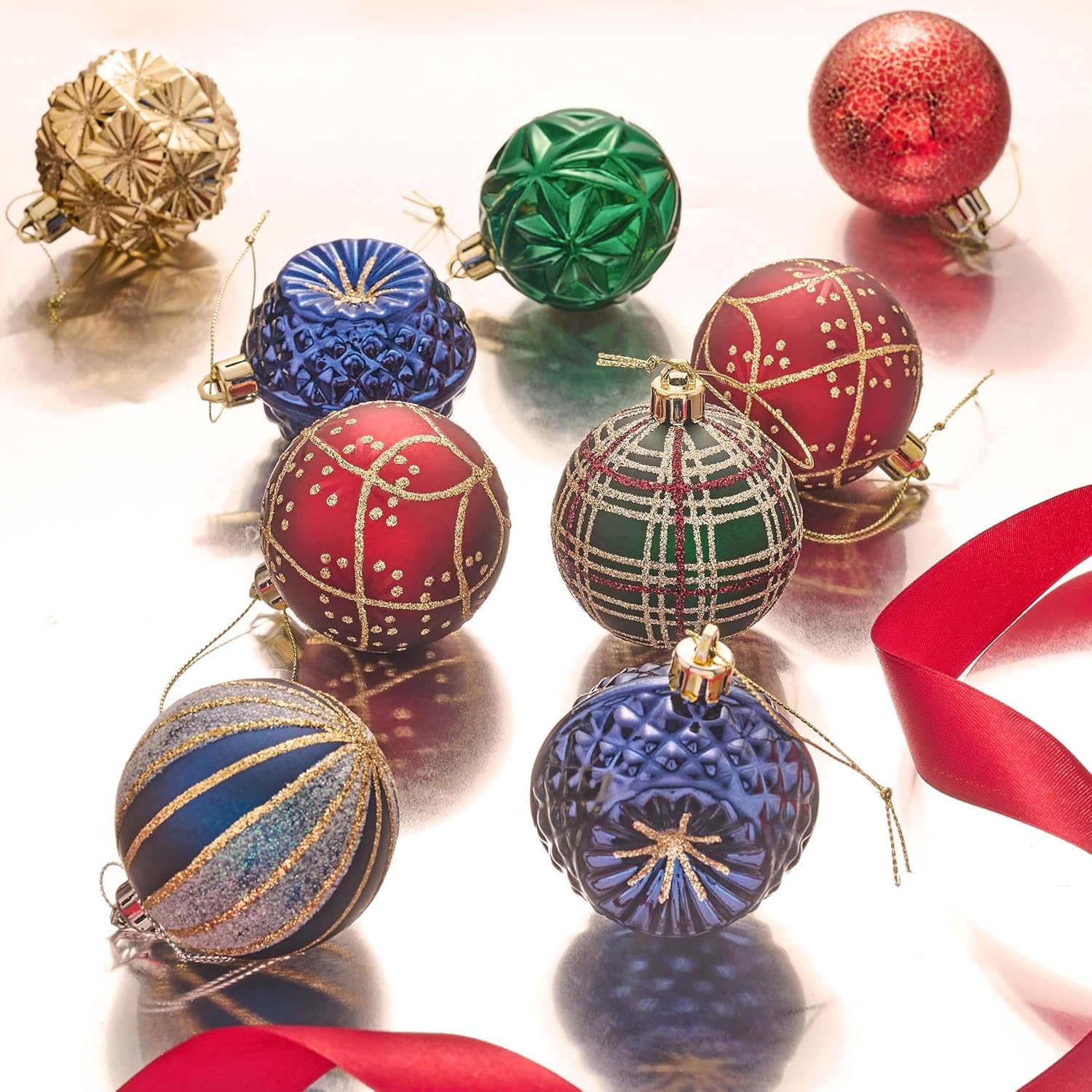 Valery Madelyn Ornaments for Christmas Trees, 16ct 2.36 Inches Red Green and Gold Shatterproof