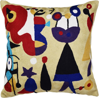 Abstract Decorative Pillow Cover Hand Embroidered Whimsical Toss Pillows Farmhouse Chair Cushion