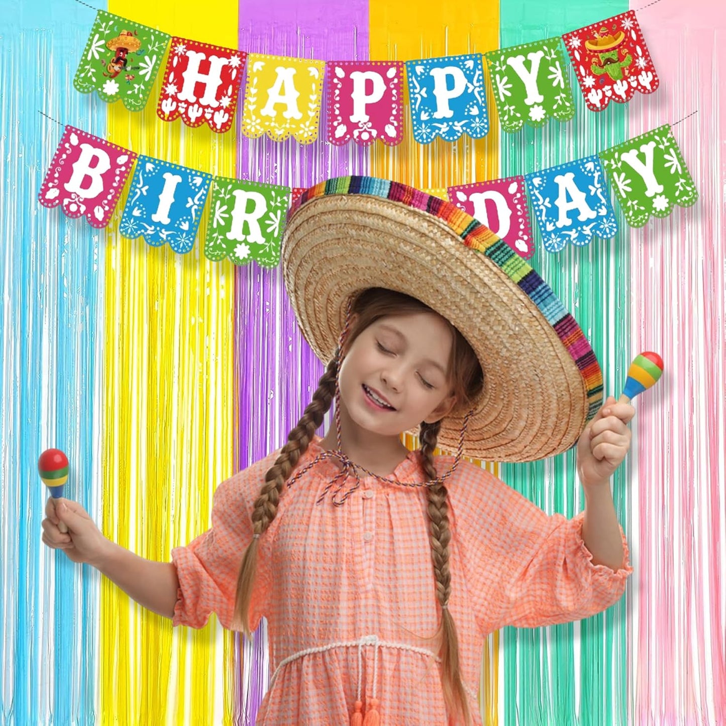 BRAVESHINE Tinsel Foil Fringe Curtains - 2Pcs 3.2x8.2ft Pastel Colourful Photo Backdrop for Sweet