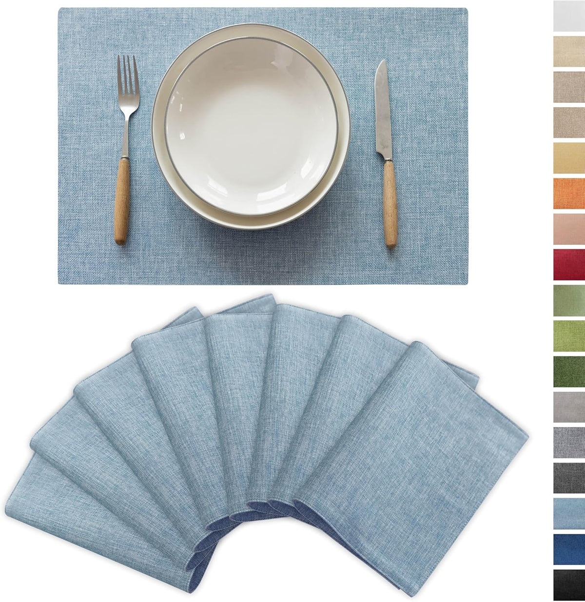 Demetex Placemats Set of 8 Heat Resistant Blue Placemats Soft Washable Linen Place Mats Table Mat