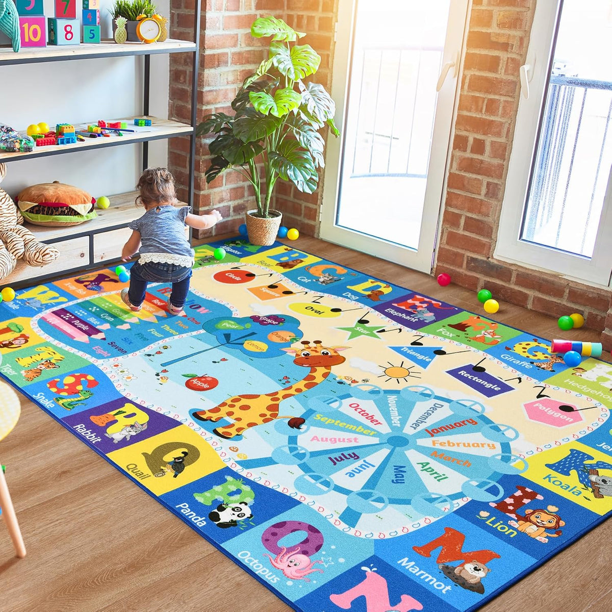 Kids Rugs for Playroom Washable, Educational and Fun Learning Rugs with ABC Alphabet Animals