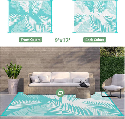 GENIMO Outdoor Rug 9' x 12' Waterproof for Patios Clearance, Reversible Outdoor Plastic Straw