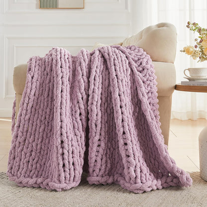 Carriediosa Chunky Knit Throw Blanket 60" X 80" Twin, 100% Hand Made Large Chenille Loop Yarn Soft