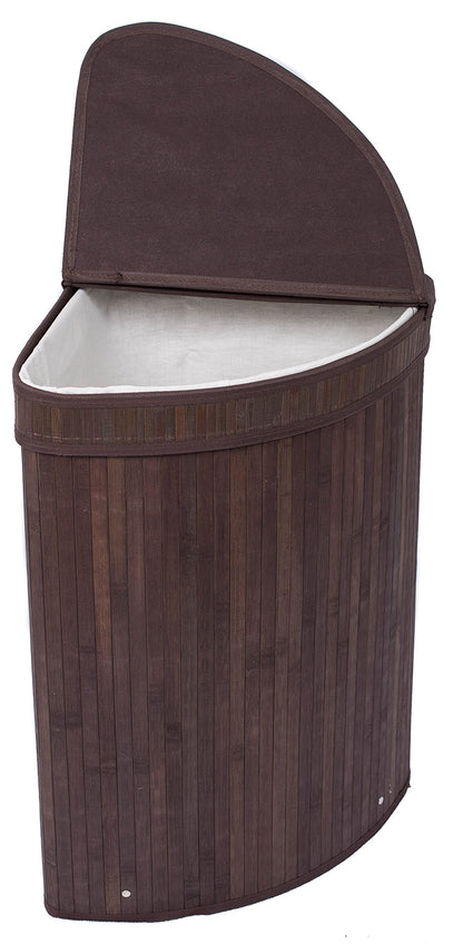 BirdRock Home Corner Laundry Hamper with Lid and Cloth Liner | Bamboo | Espresso | Easily Transport