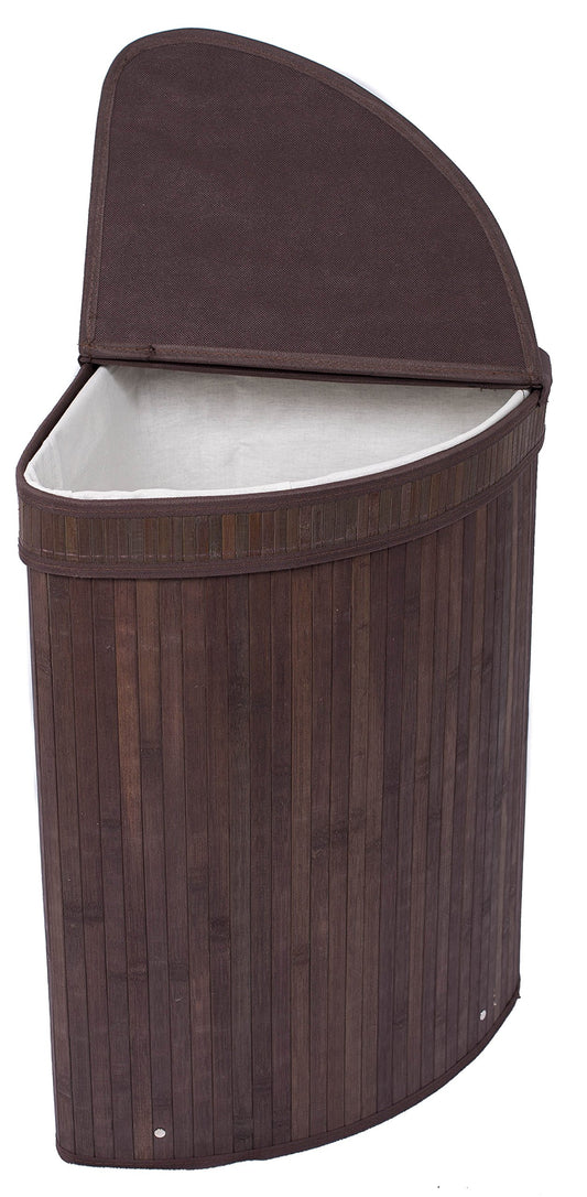 BirdRock Home Corner Laundry Hamper with Lid and Cloth Liner | Bamboo | Espresso | Easily Transport