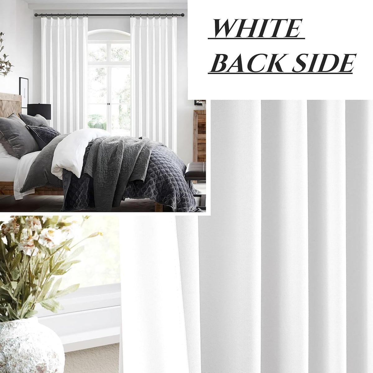 Solid White Blackout Varil Drapes 84 Inch Length 2 Panels Set for Bedroom, Modern Pinch Pleated