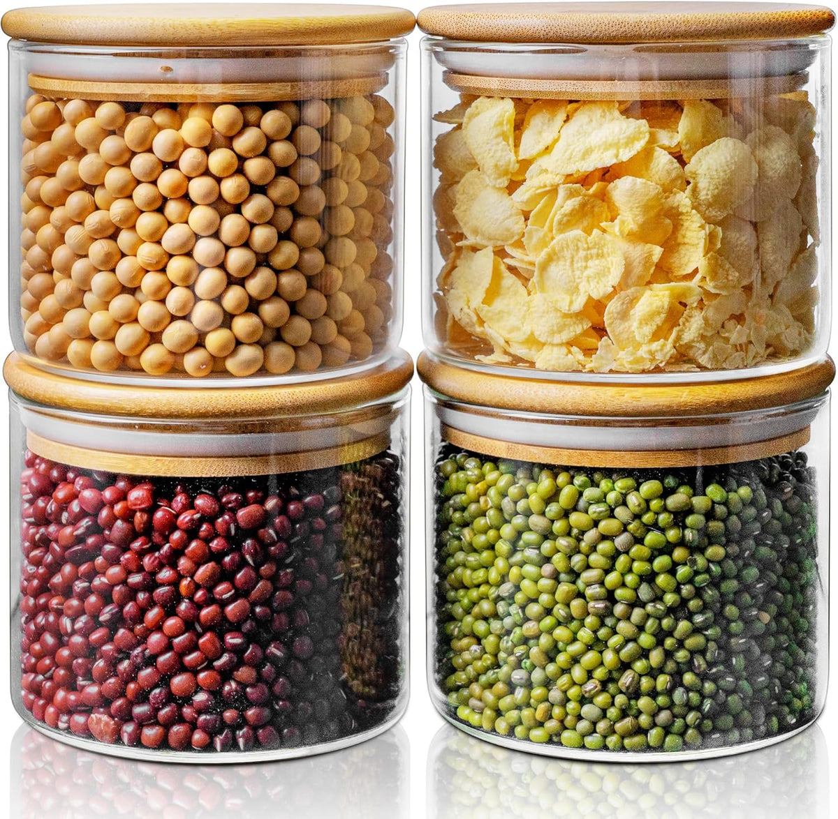 17oz - 4 Pack Glass Jars with Bamboo Lids, Glass Food Storage Containers with Airtight Lids, Air
