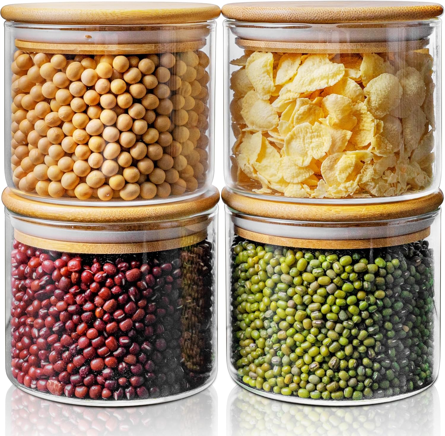 17oz - 4 Pack Glass Jars with Bamboo Lids, Glass Food Storage Containers with Airtight Lids, Air