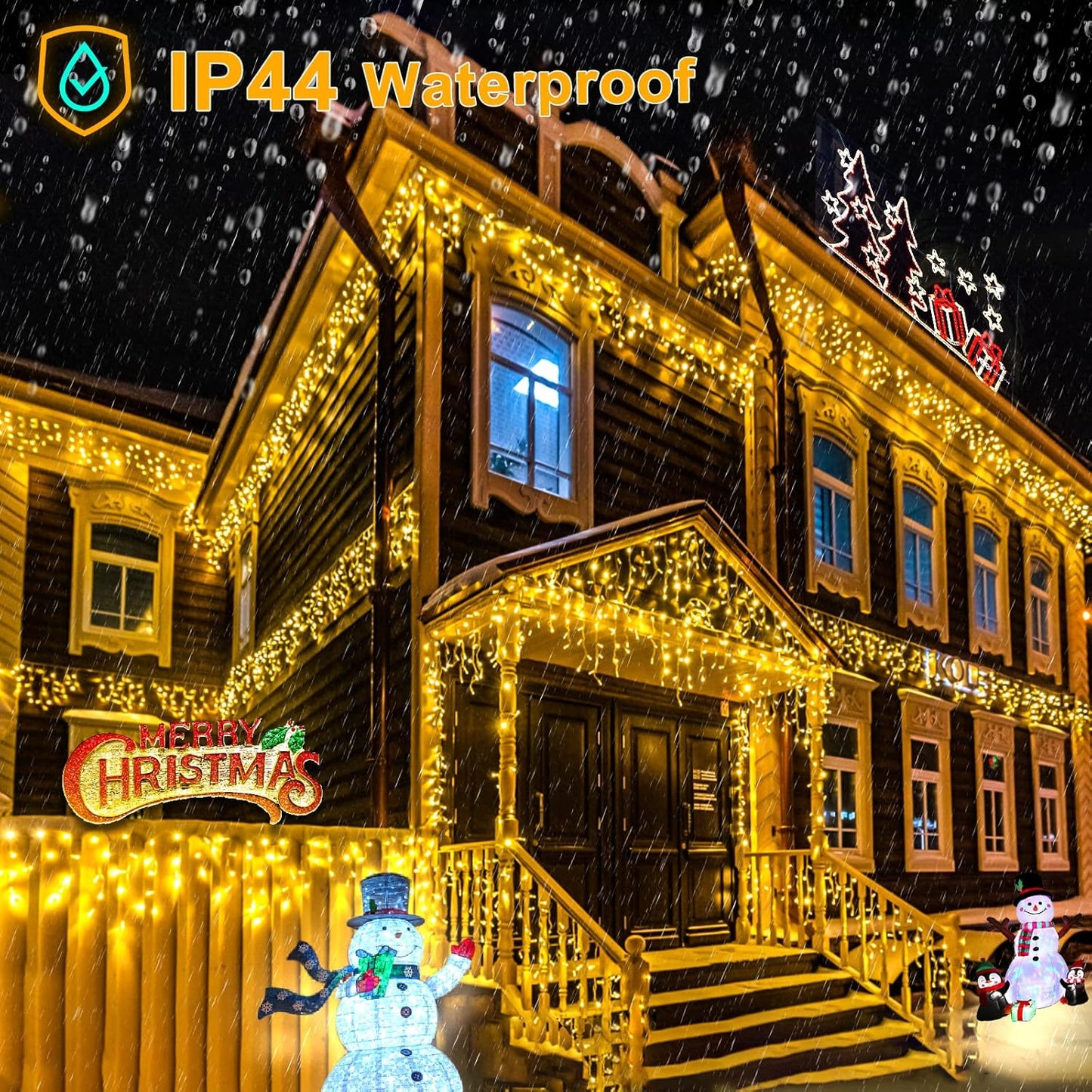 Warm White Christmas Lights Outdoor, 66ft 640 LED Icicle Lights for Outside House with Connectable
