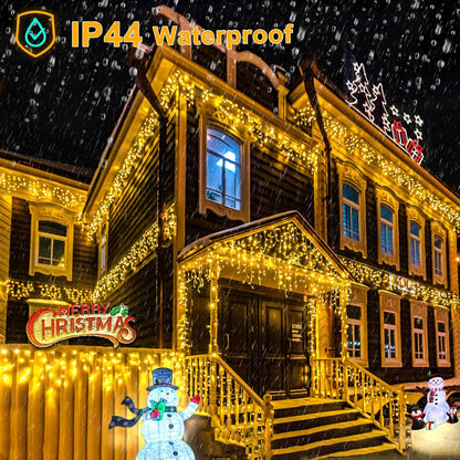 Warm White Christmas Lights Outdoor, 66ft 640 LED Icicle Lights for Outside House with Connectable