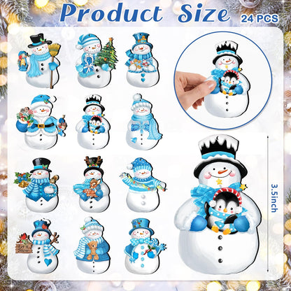 24 Pieces Christmas Snowman Wooden Ornaments Wood Hanging Decoration Set for Christmas Tree Hanging