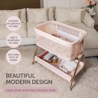 Baby Bedside Sleeper - Bassinet & Bedside Crib with Height Adjustment & Wheels - Can Be Placed Next