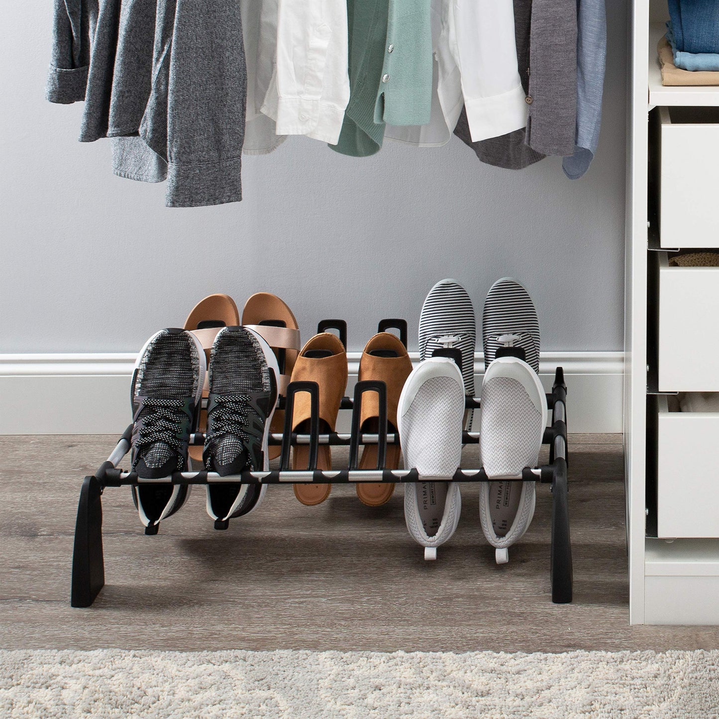 Organize It All 9 Pair Floor Shoe Rack | Storage and Organization | Great For Bedroom | Entryway |