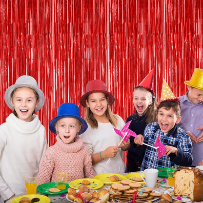 2 Pack Red Tinsel Backdrop, 3.28 FT x 7.05 FT Fringe Curtains, Red Foil Tinsel Party Streamer