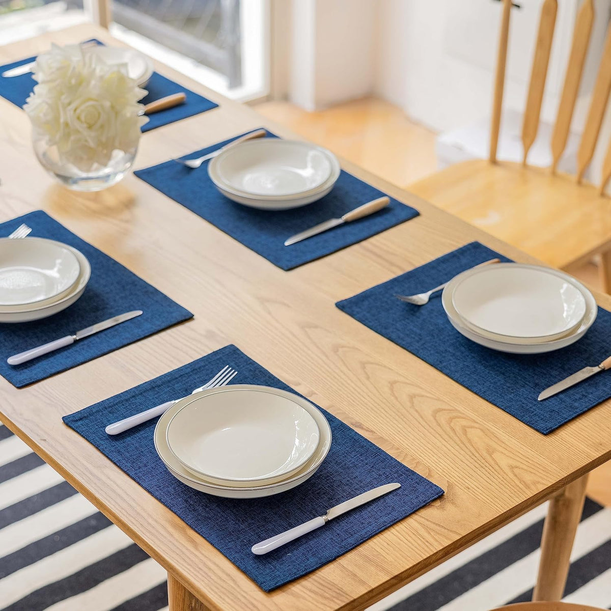Demetex Navy Blue Place Mats Set of 8 Modern Wipeable Placemats Heat Resistant Table Mats for