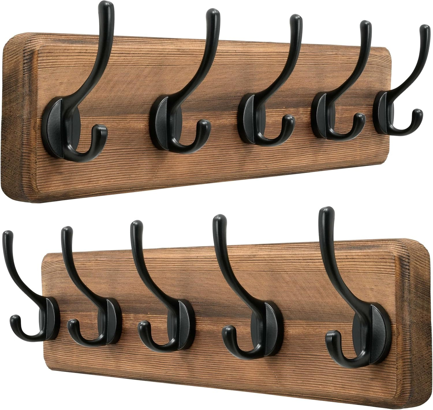 Dseap Wall Mounted Coat Rack: Patented, Heavy-Duty, 17.4" Long 5-Double-Hooks Wooden Hanger Rail